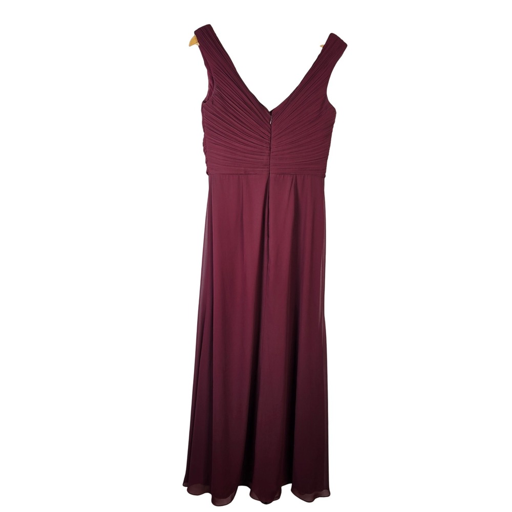 Bill Levkoff Wine Pleated V Neck Sleeveless Empire Waist Bridesmaid Maxi 12 7043 - Picture 2 of 5